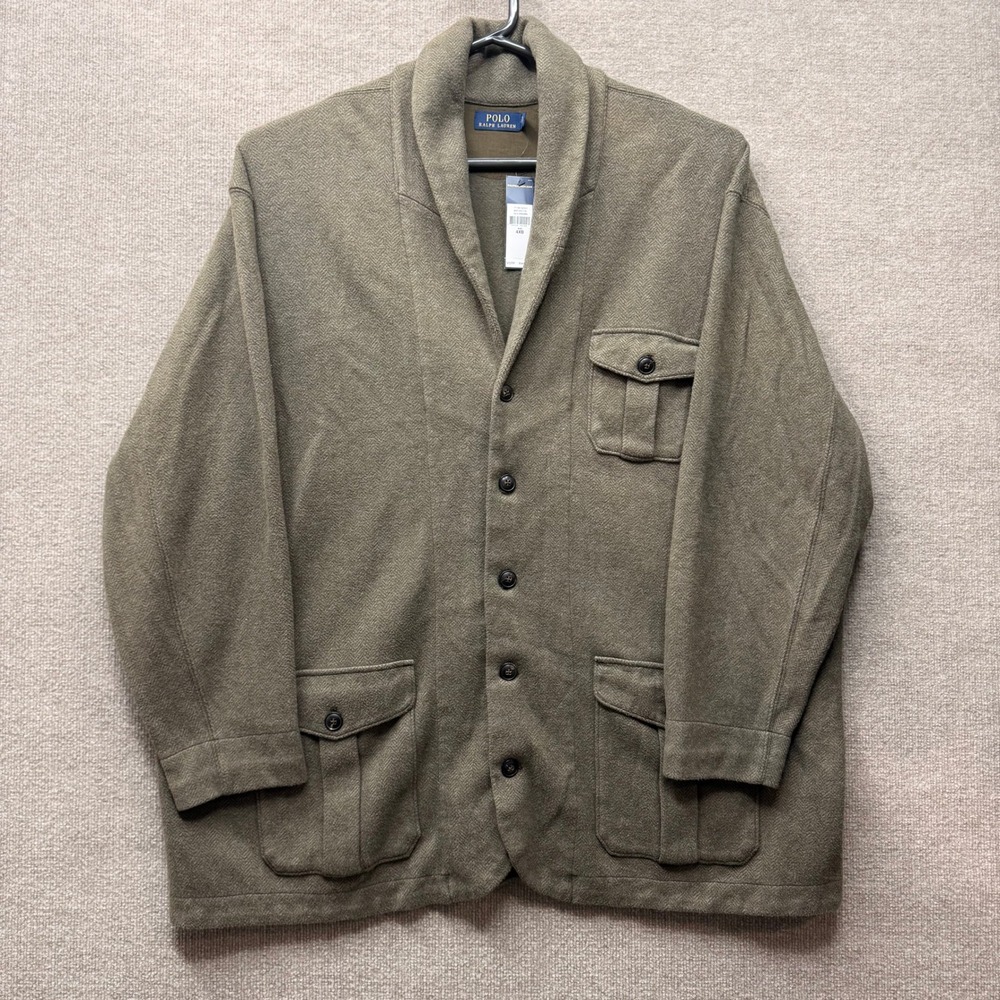 Polo Ralph Lauren Mens 4XB Olive Herringbone Cotton Shawl Cardigan 711561020001